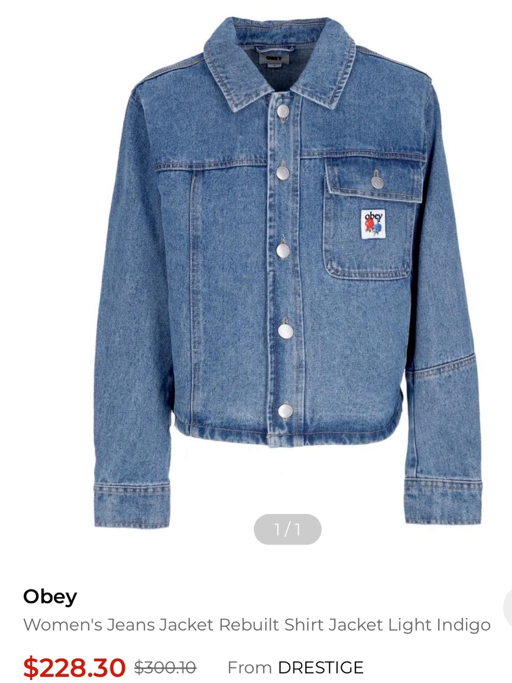 Obey Woman’s Light Indigo Denim Jacket Size L